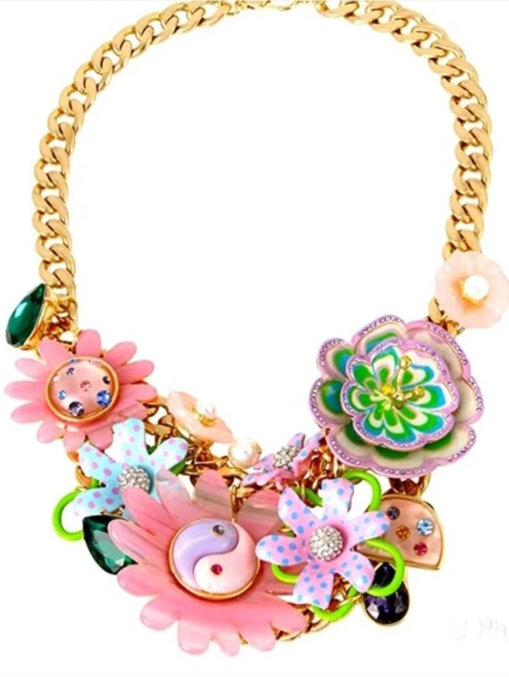 🌸▪️Betsey Johnson▪️ Pink Multicolor Floral Drama Bib Statement Necklace